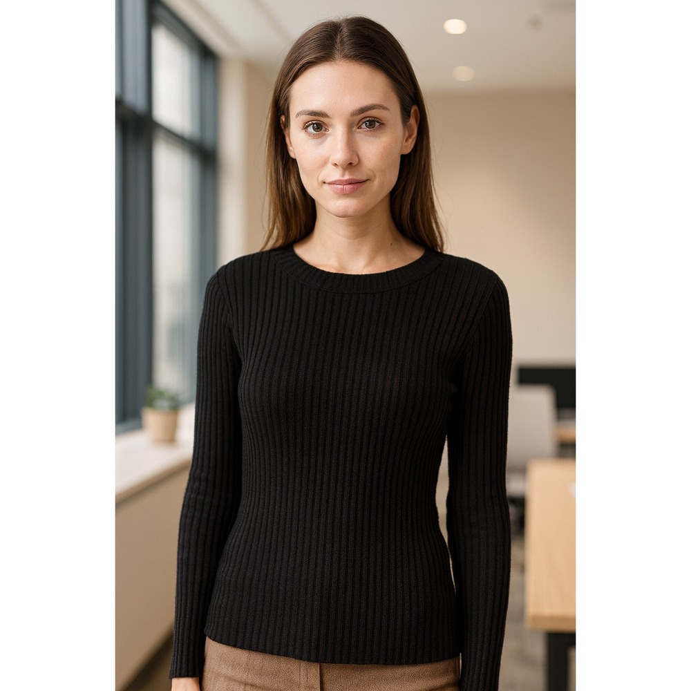 No Boundaries Black Ribbed Sweater Top Women XL (15-17) Stretch Minimalist Basic